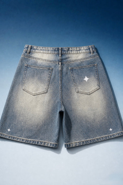 TREV Curate Unisex Club's Owner Sun Faded Distressed Baggy Denim Shorts (Limited)