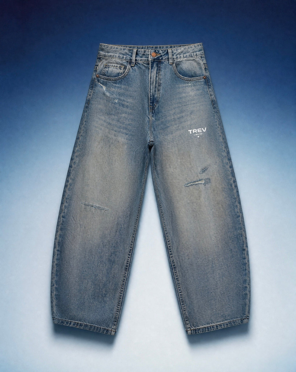 TREV Curated Men Barrel Leg Distressed Jean