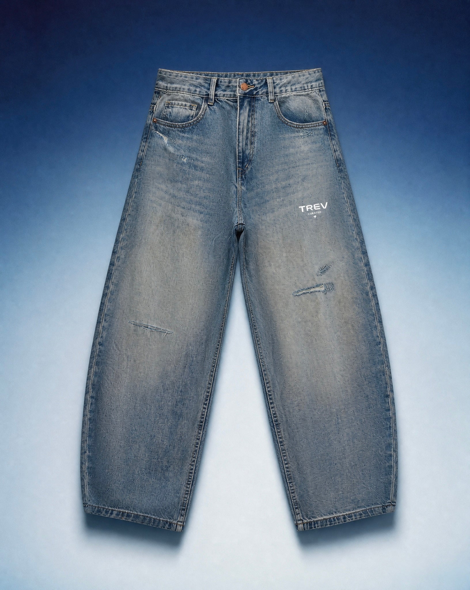 TREV Curated Men Barrel Leg Distressed Jean