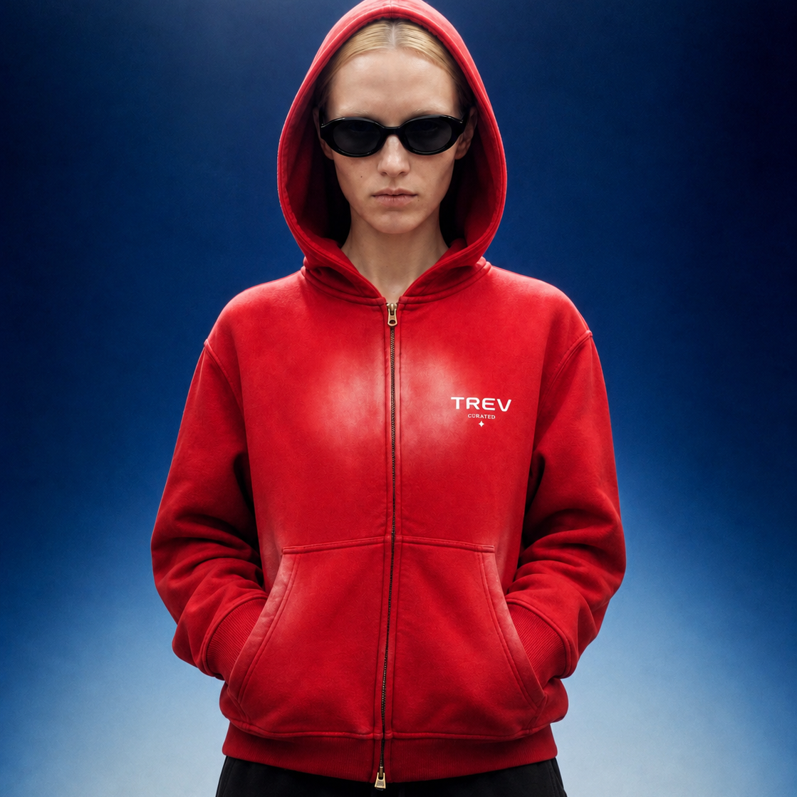 TREV Curated Club's Owner Unisex Sunfade Two-way Zipper Boxy Fleece Hoodie