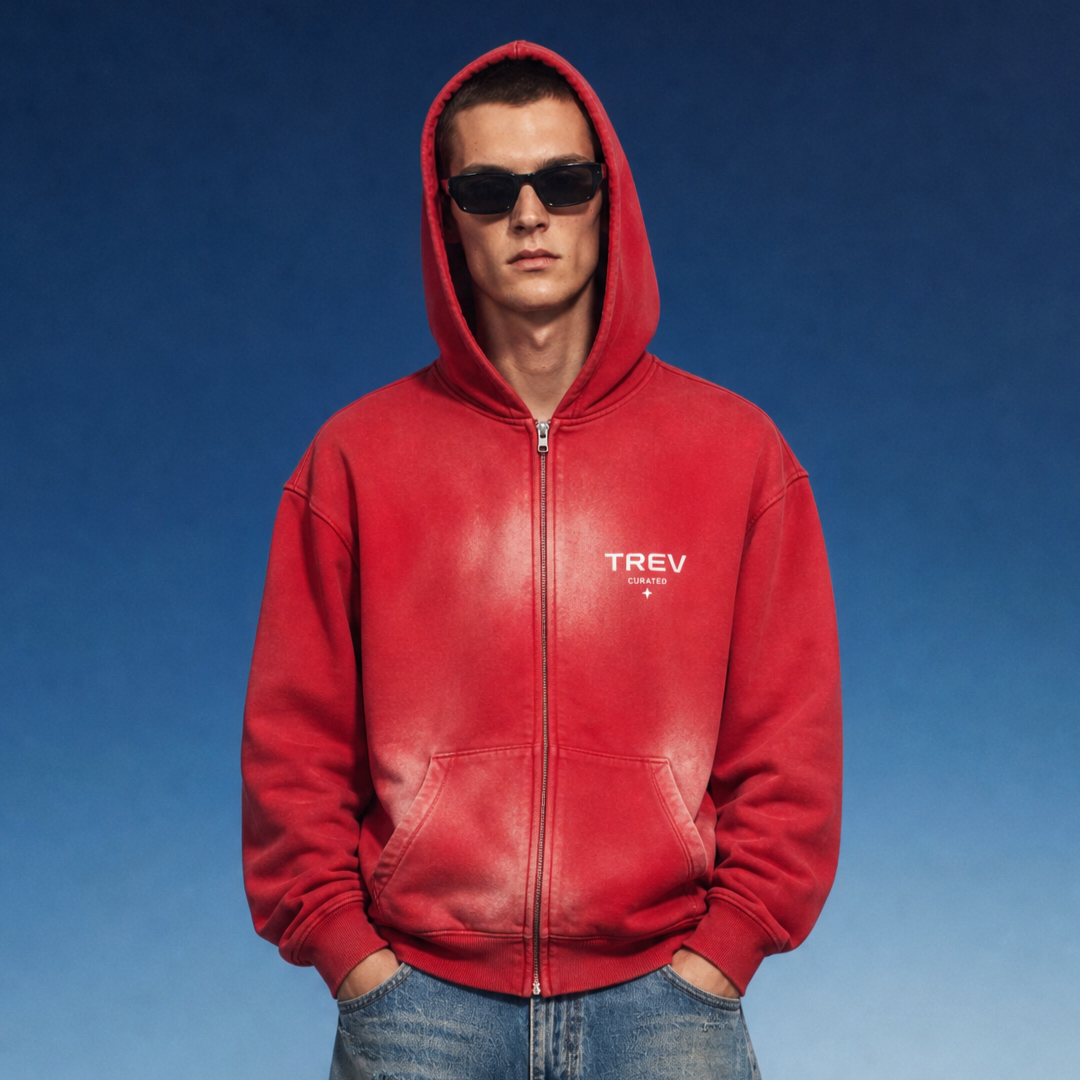 TREV Curated Club's Owner Sunfade Two-way Zipper Boxy Fleece Hoodies