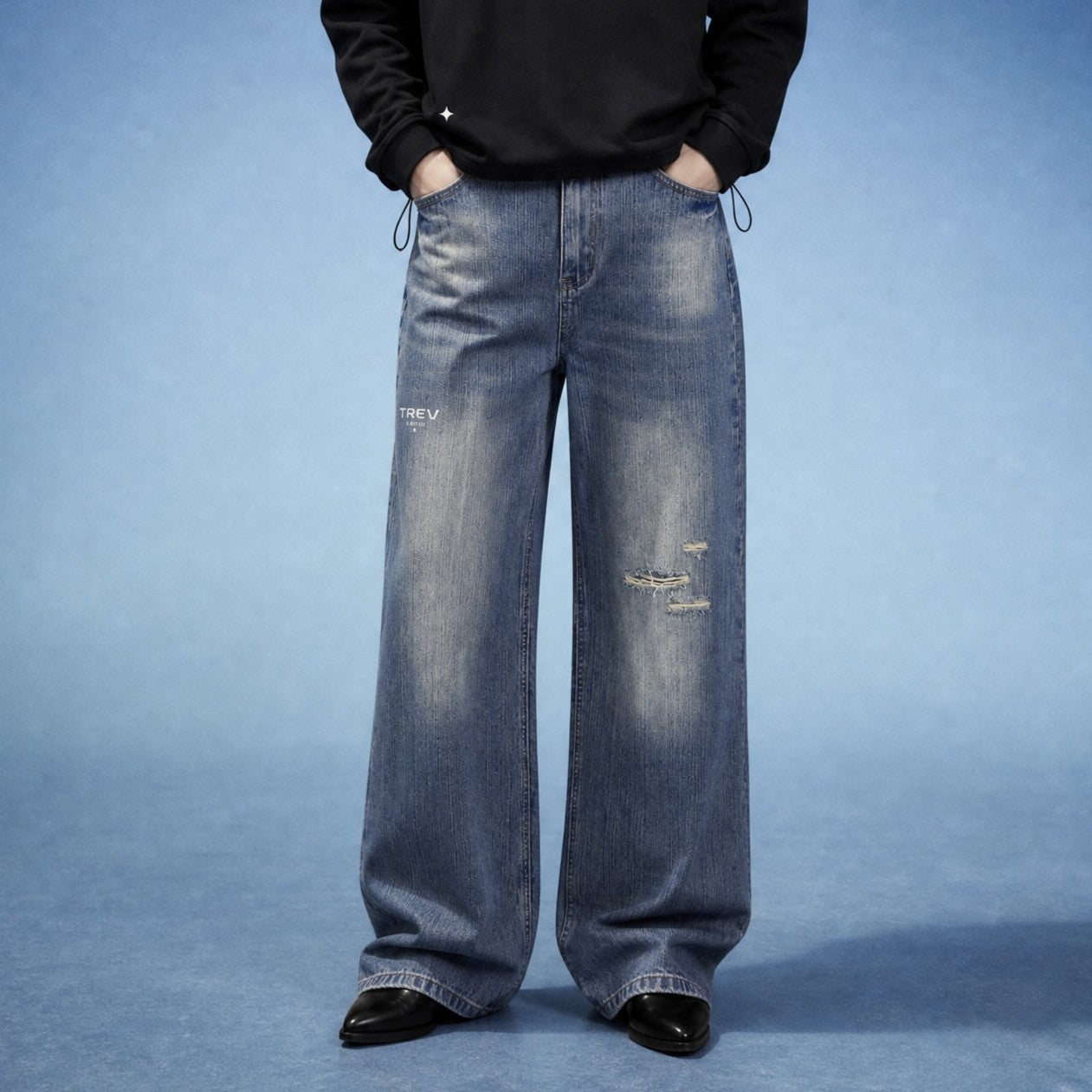 TREV Curated Unisex Vintage Wash Distressed Jean