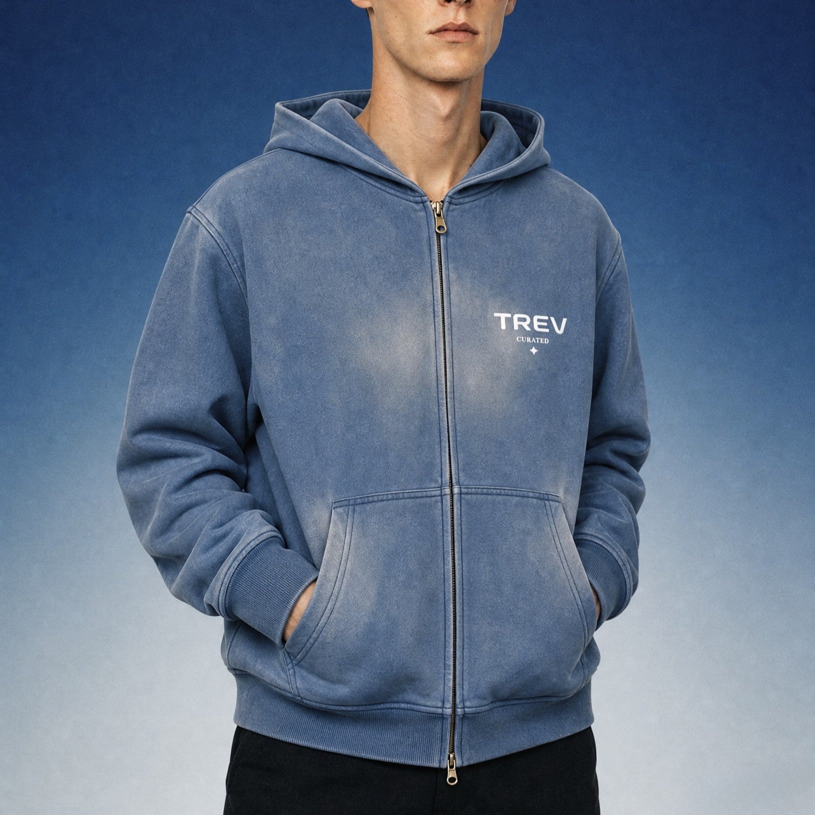 TREV Curated Club's Owner Unisex Sunfade Two-way Zipper Boxy Fleece Hoodie