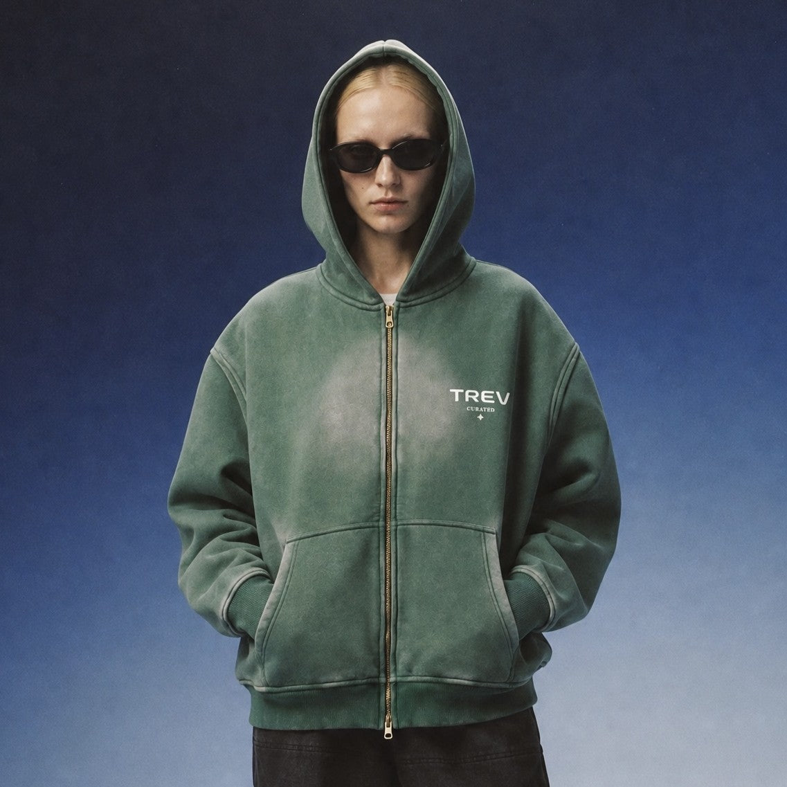 TREV Curated Club's Owner Unisex Sunfade Two-way Zipper Boxy Fleece Hoodie