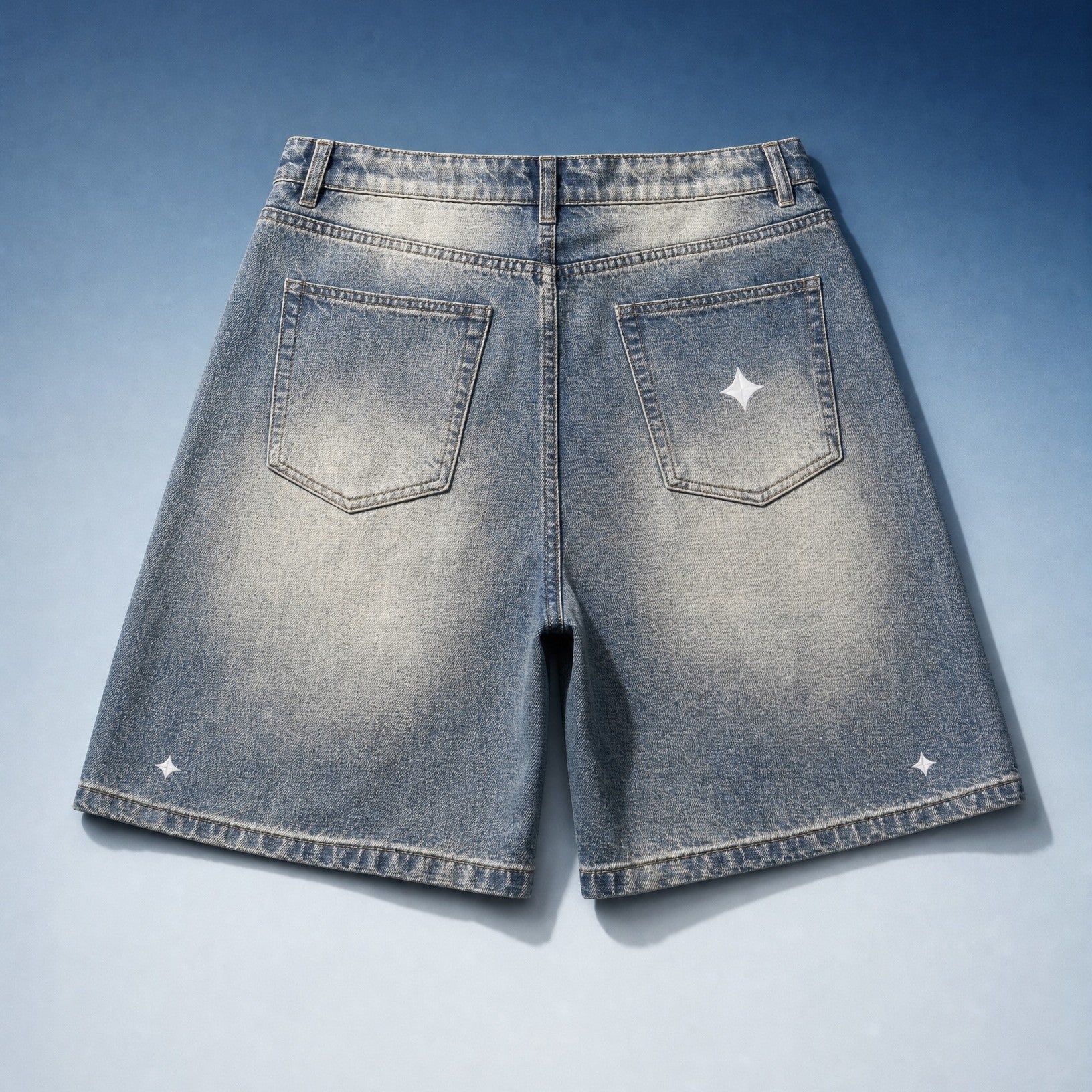 TREV Curate Unisex Club's Owner Sun Faded Distressed Baggy Denim Short