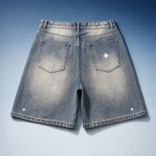 TREV Curate Unisex Club's Owner Sun Faded Distressed Baggy Denim Short