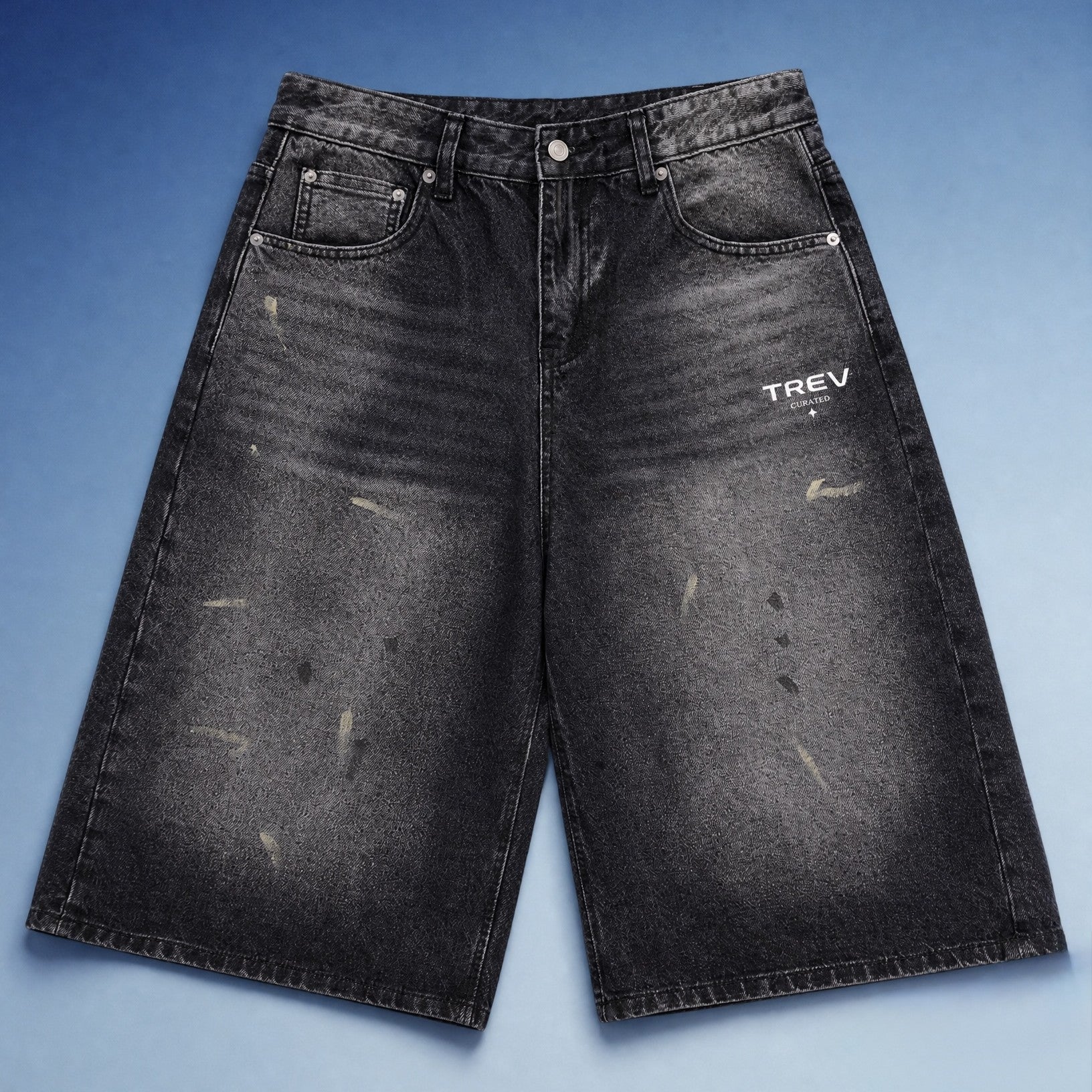 TREV Curated Men Vintage Wash Wide Leg Denim Short