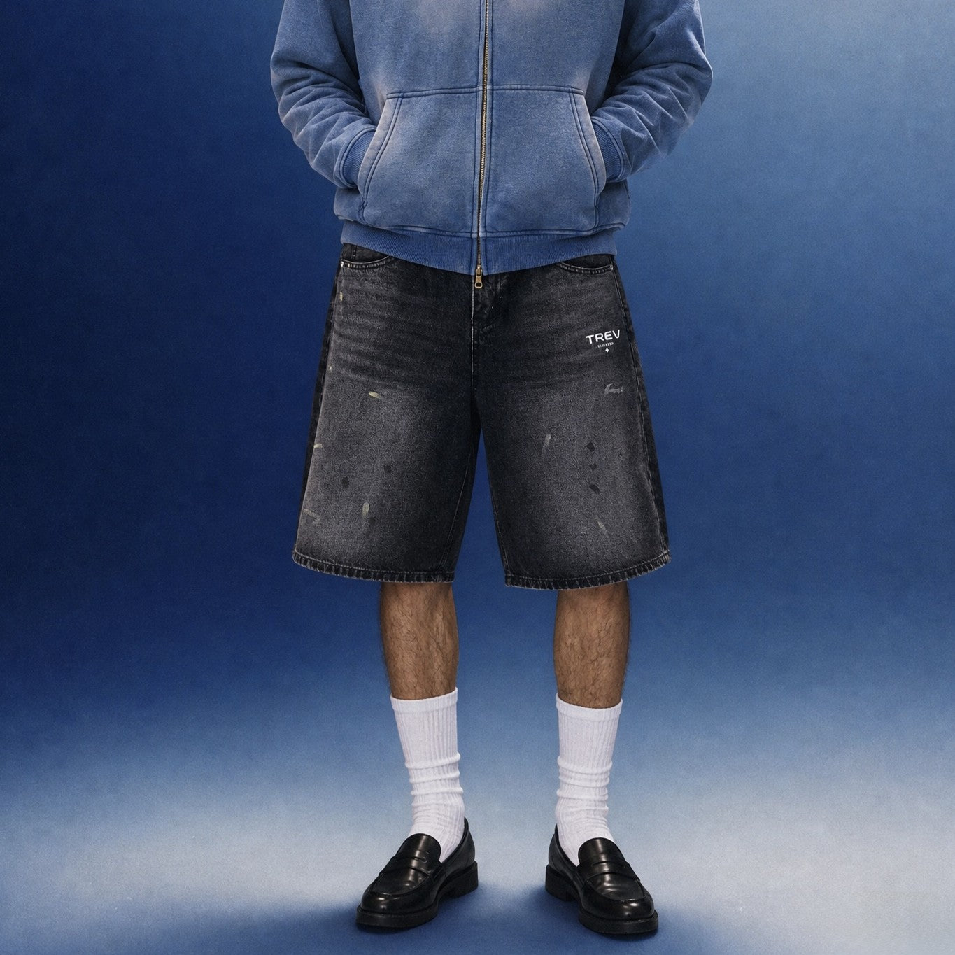 TREV Curated Men Vintage Wash Wide Leg Denim Short