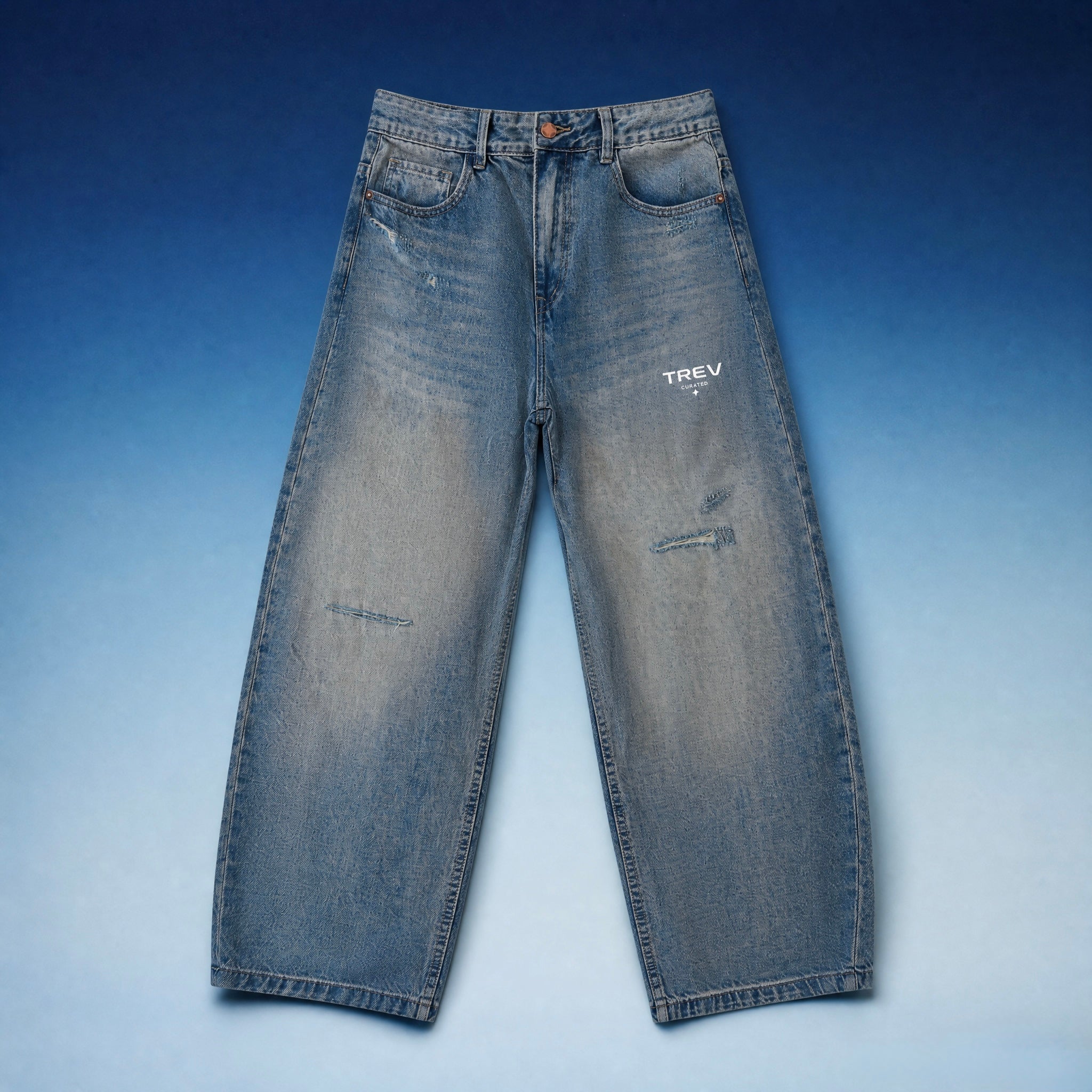 TREV Curated Men Barrel Leg Distressed Jean