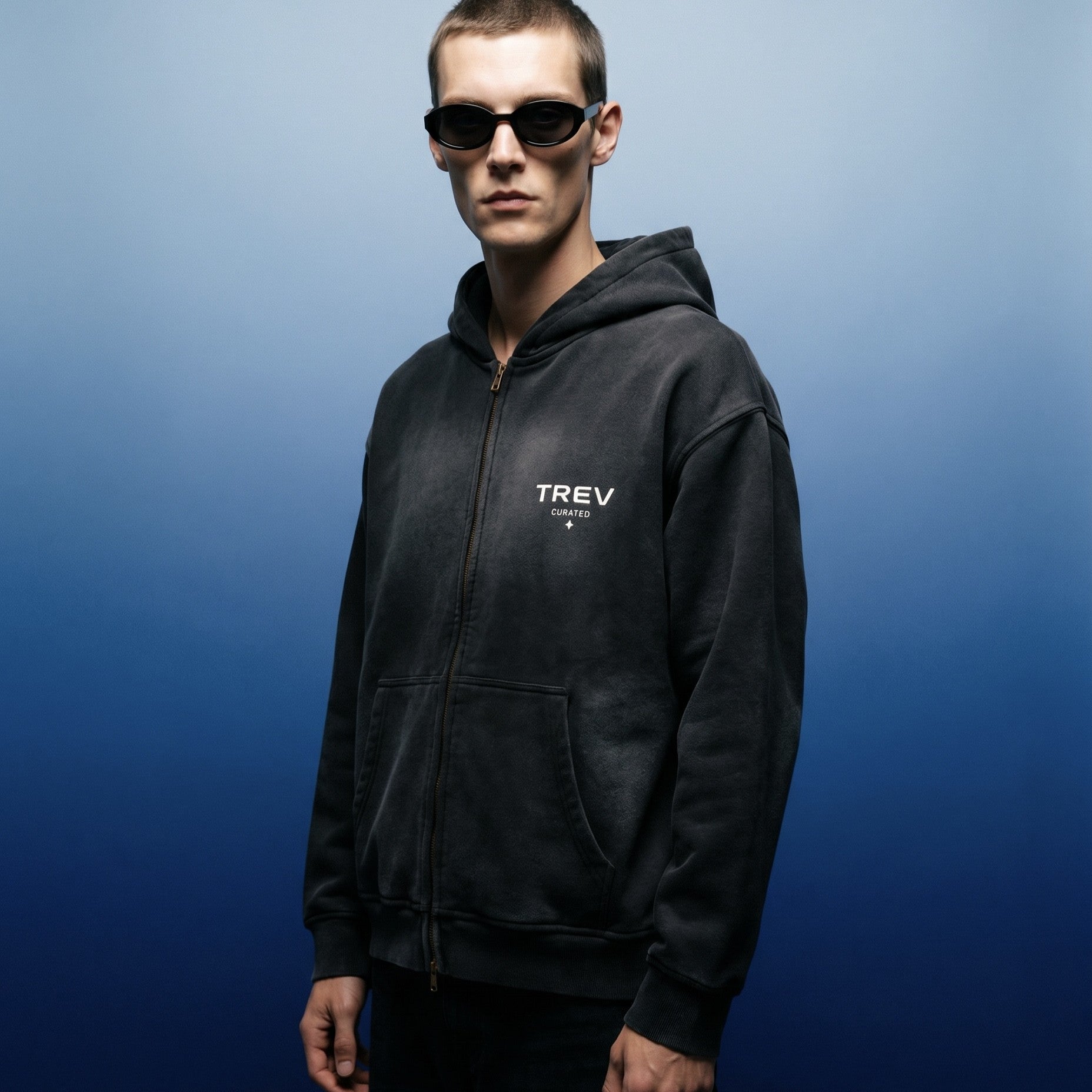 TREV Curated Club's Owner Unisex Sunfade Two-way Zipper Boxy Fleece Hoodie