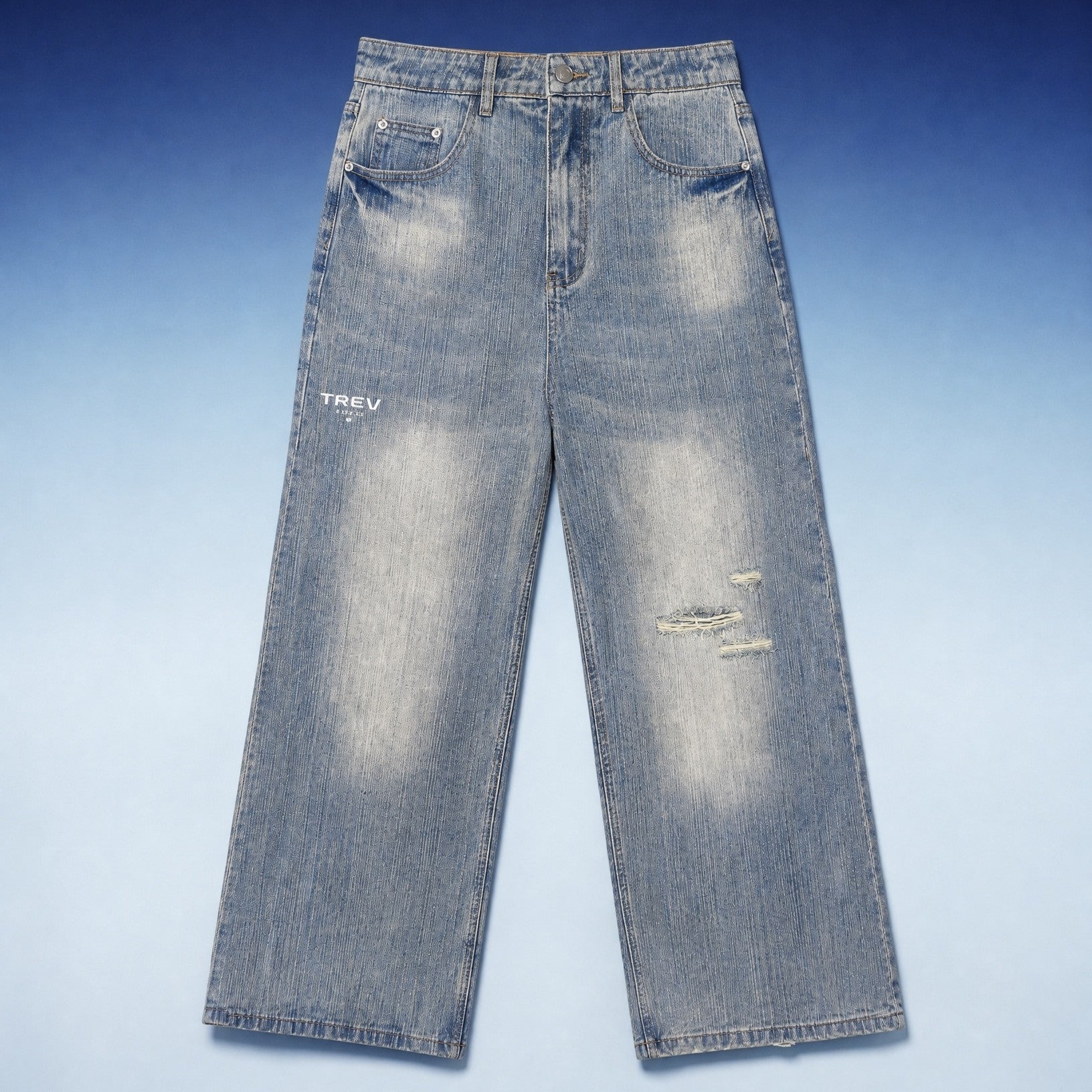 TREV Curated Unisex Vintage Wash Distressed Jean