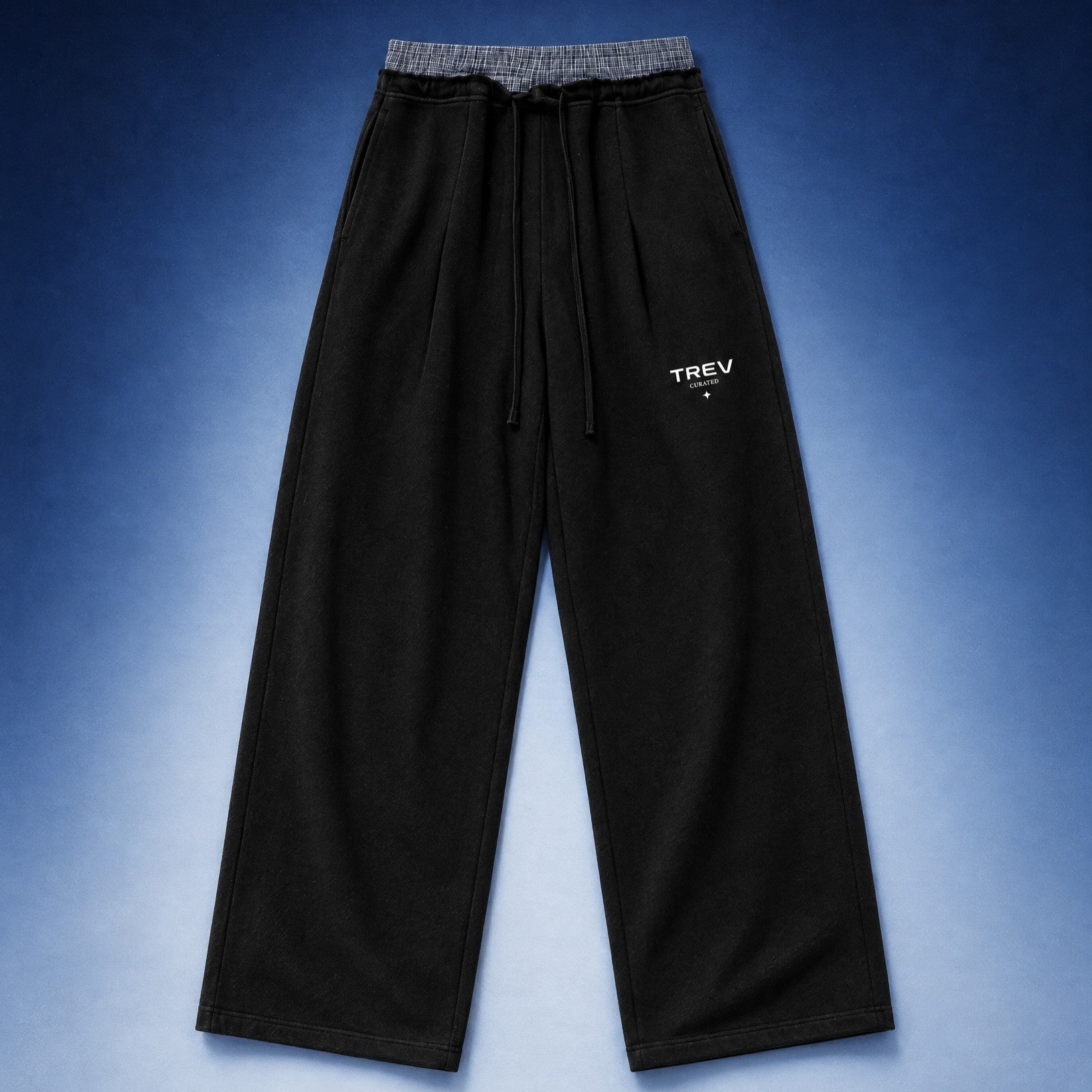TREV Curated Plaid Contrast Double Waistband Wide Sweat Pants