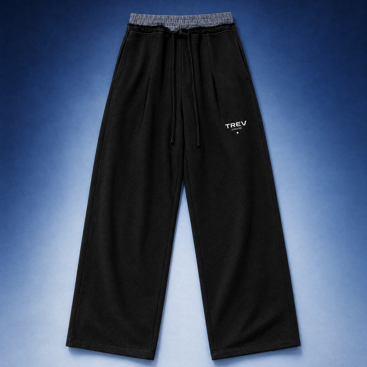 TREV Curated Plaid Contrast Double Waistband Wide Sweat Pants