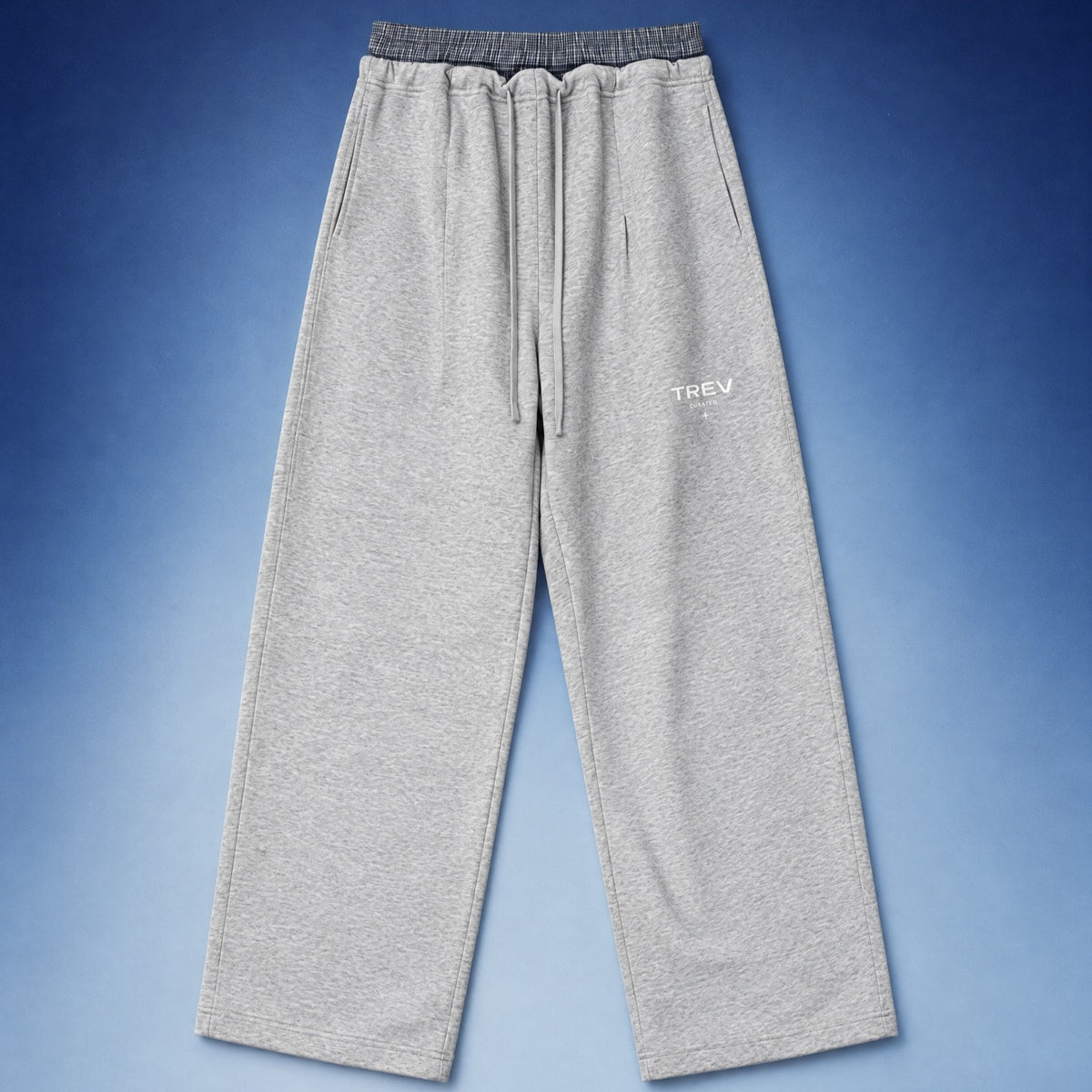 TREV Curated Plaid Contrast Double Waistband Wide Sweat Pants
