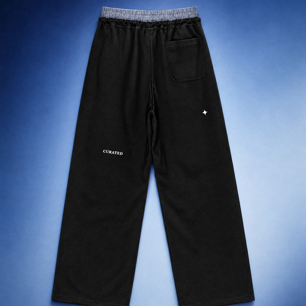 TREV Curated Plaid Contrast Double Waistband Wide Sweat Pants