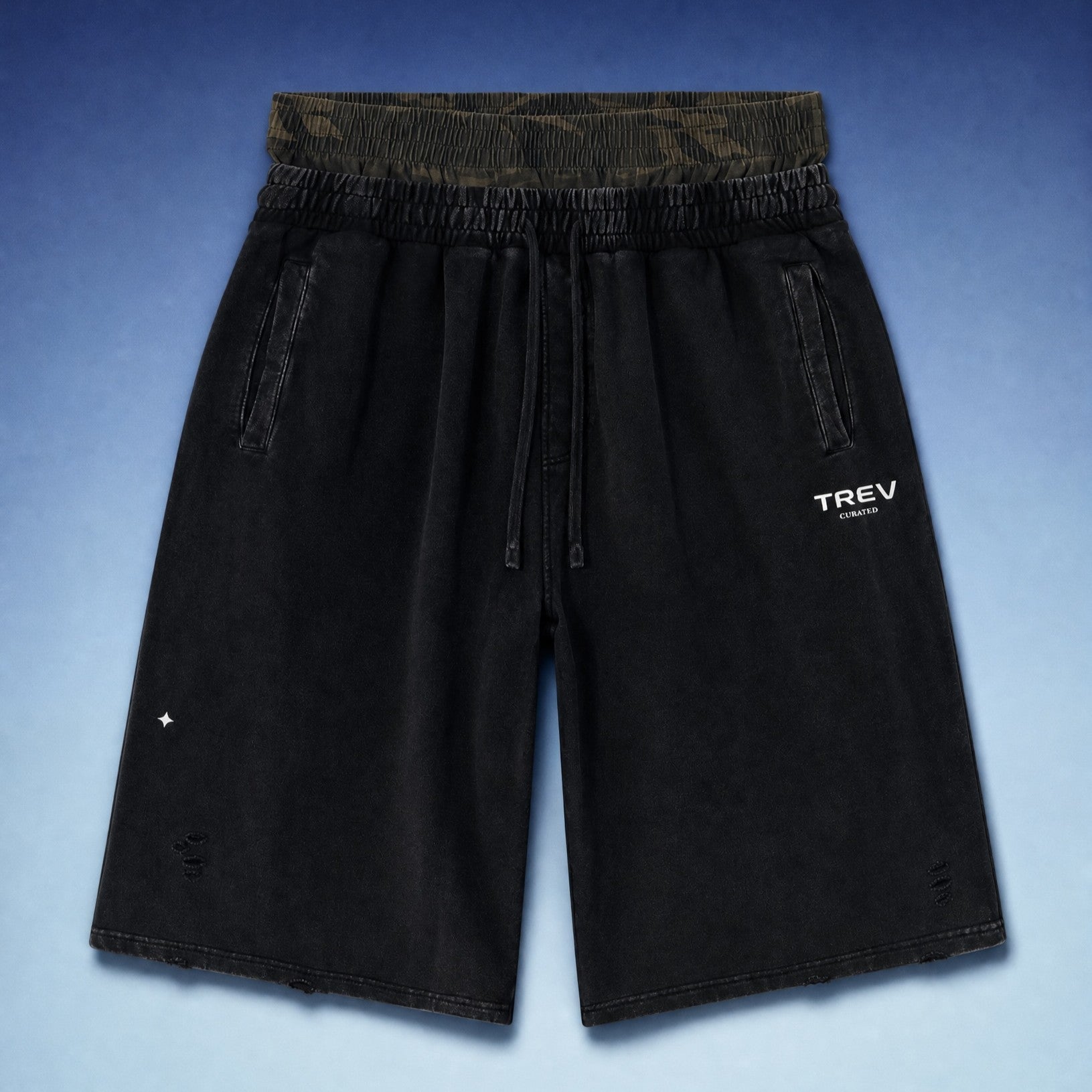 TREV Curated Men's Camo Double Waistband Vintage Wide Shorts