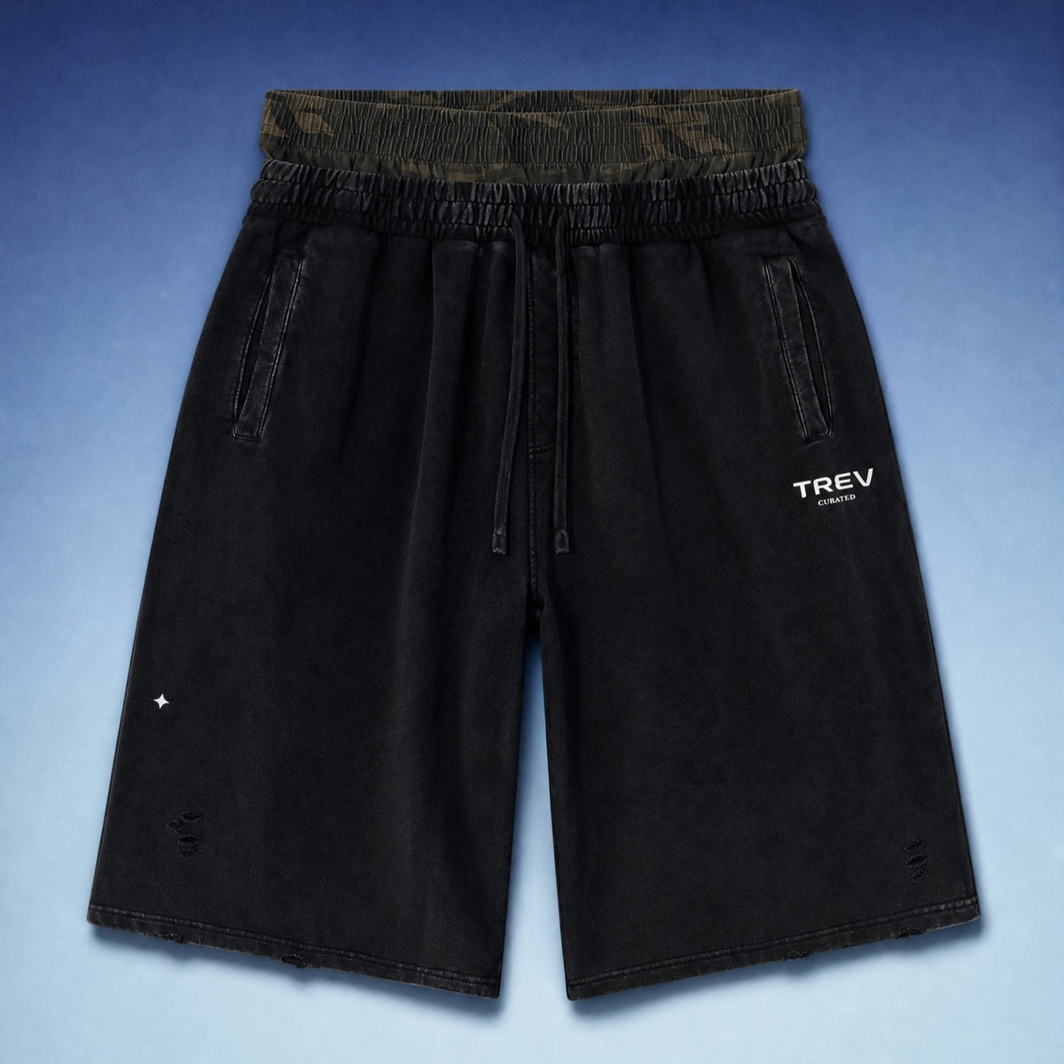 TREV Curated Men's Camo Double Waistband Vintage Wide Shorts