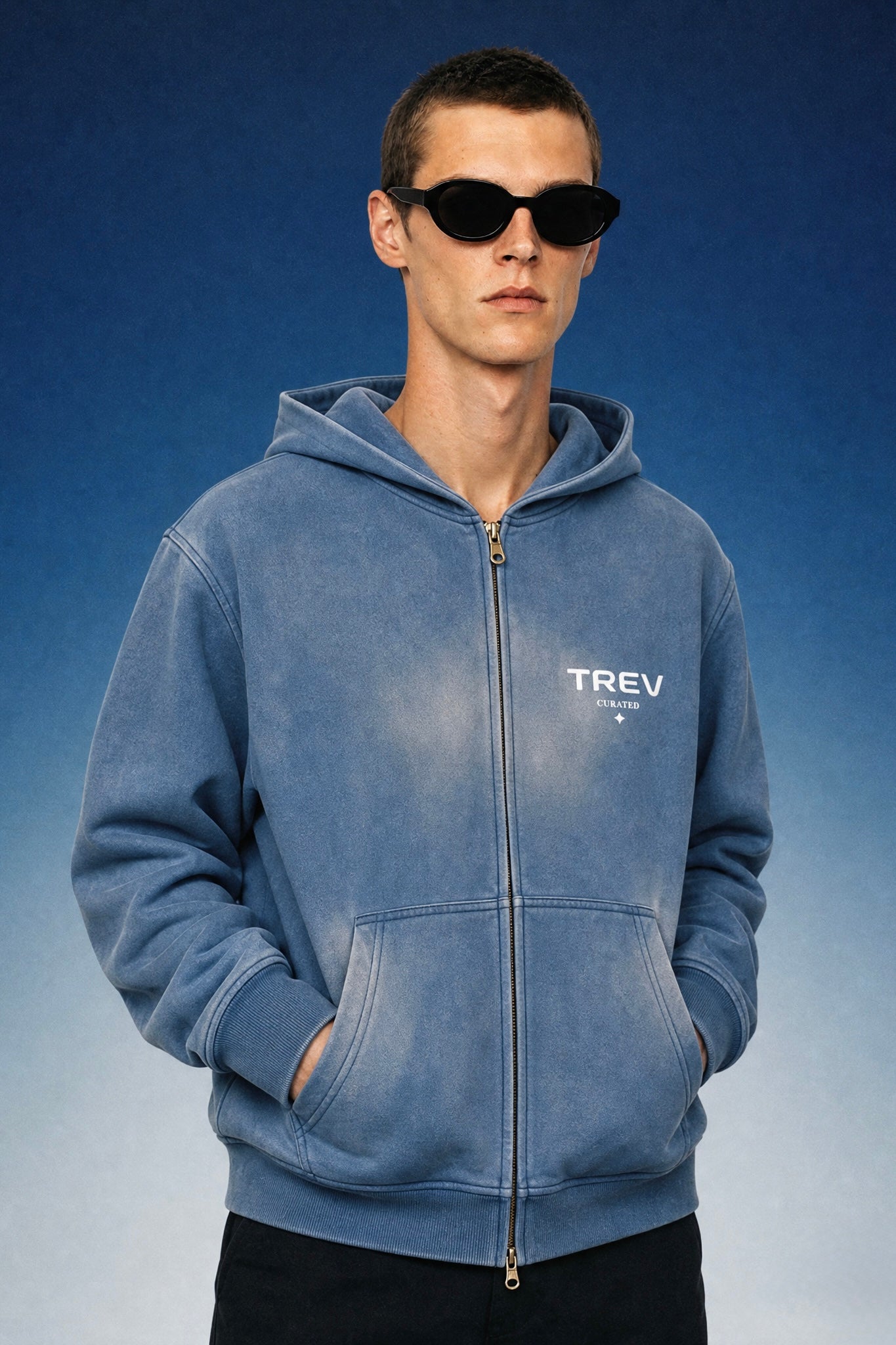 TREV Curated Club's Owner Unisex Sunfade Two-way Zipper Boxy Fleece Hoodie