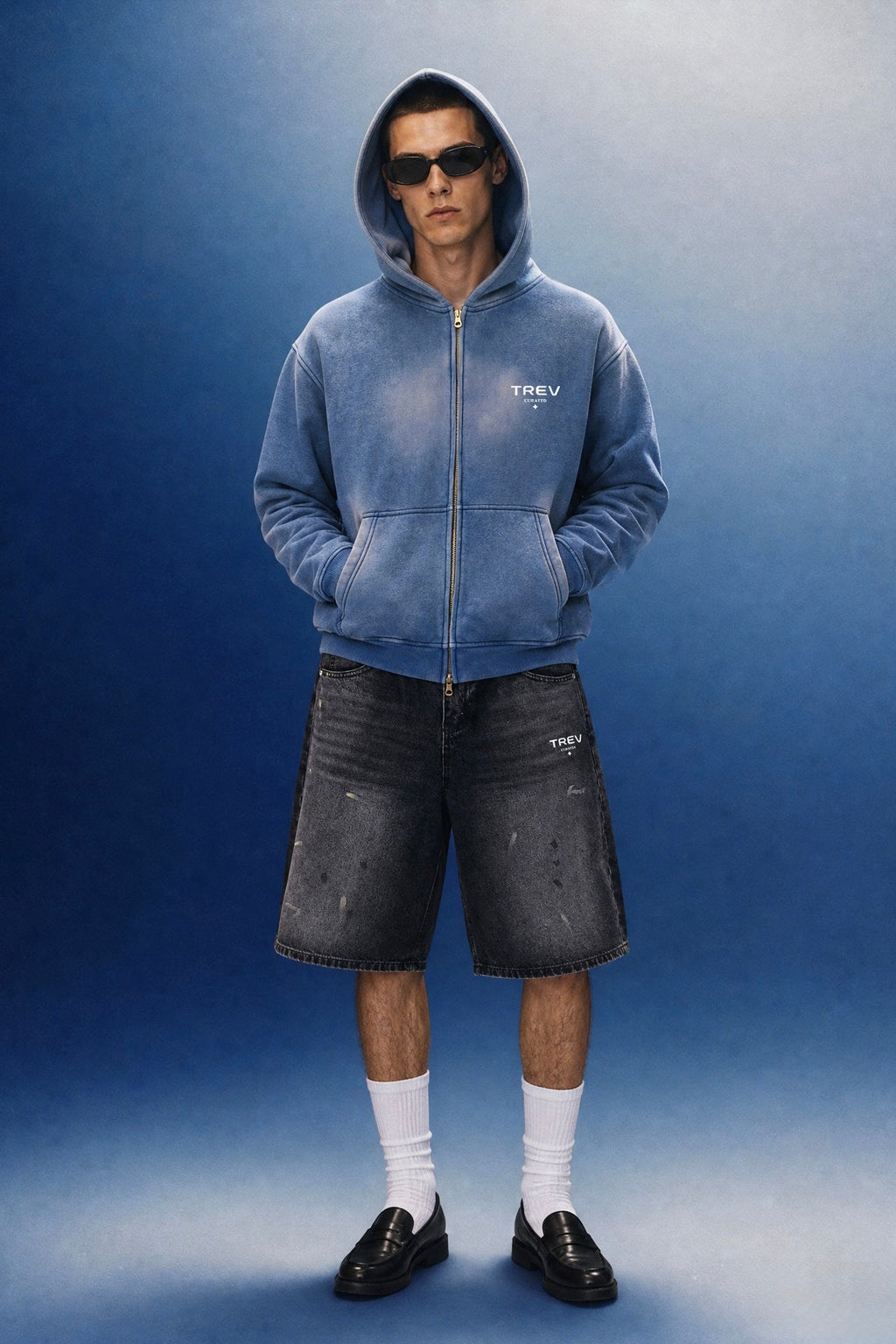 TREV Curated Men Vintage Wash Wide Leg Denim Short
