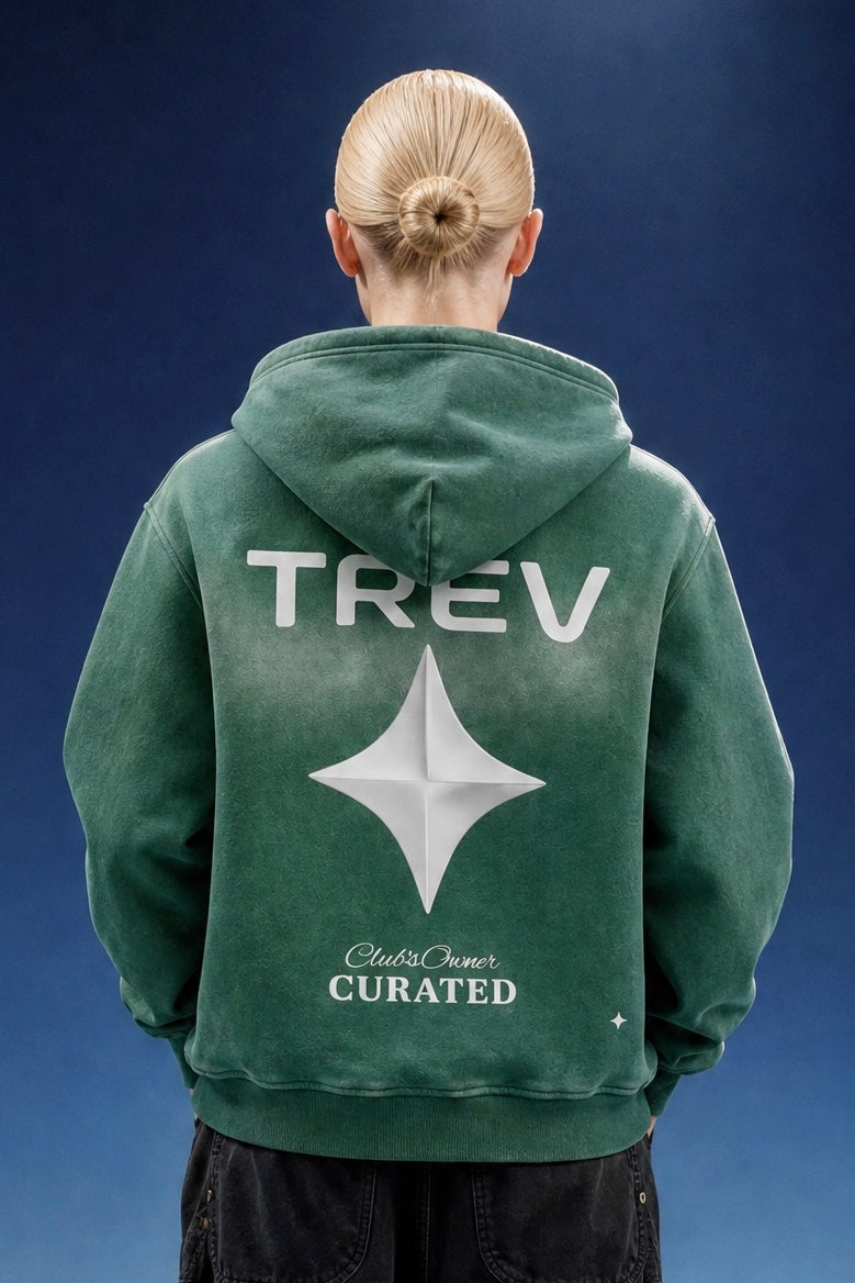 TREV Curated Club's Owner Unisex Sunfade Two-way Zipper Boxy Fleece Hoodie