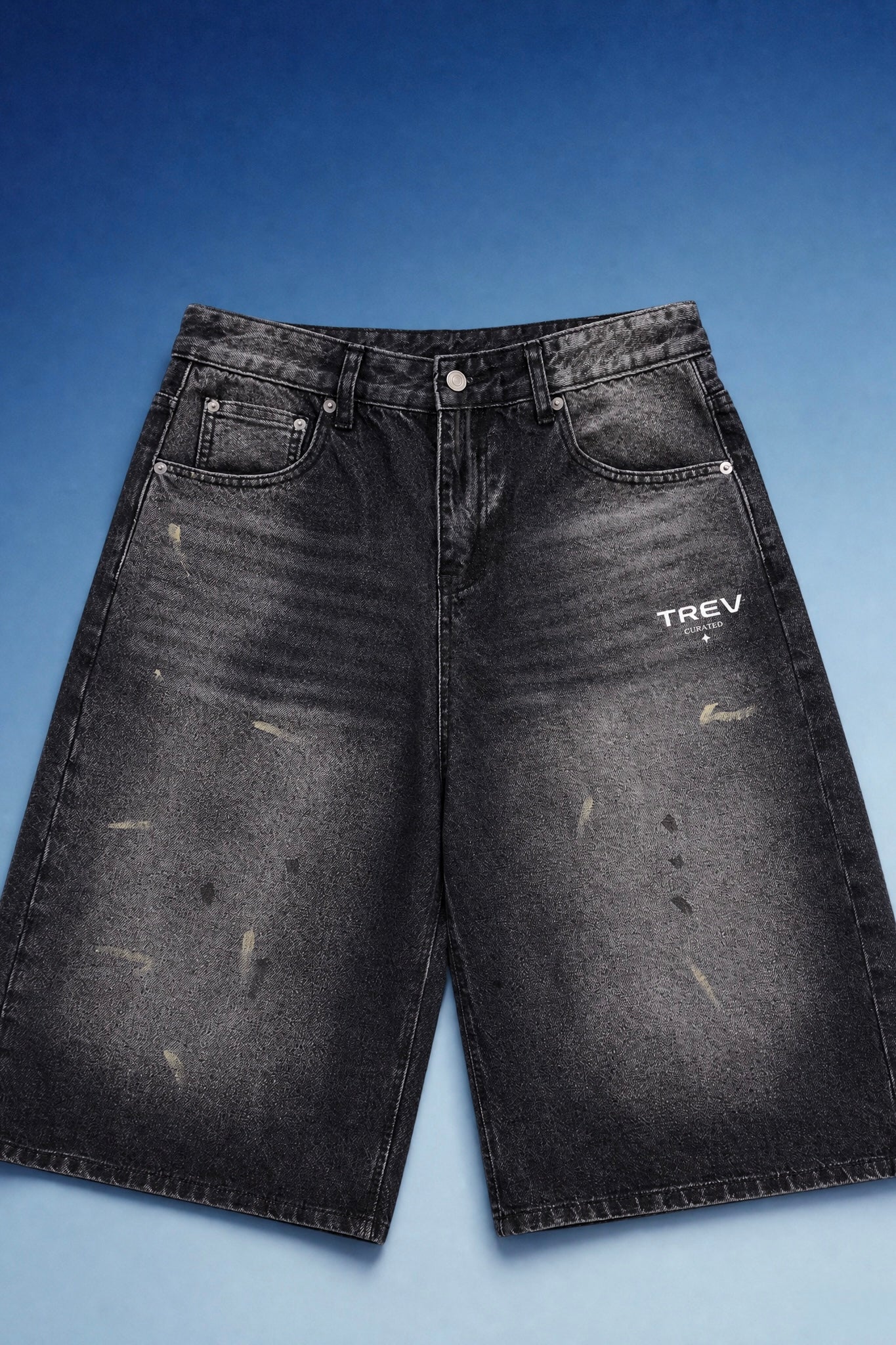 TREV Curated Men Vintage Wash Wide Leg Denim Short